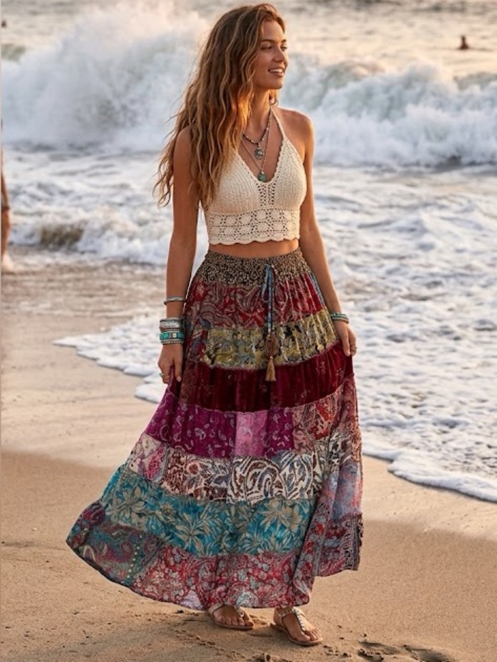 Bohemian Patchwork Maxi Skirt - Picture 1 of 8